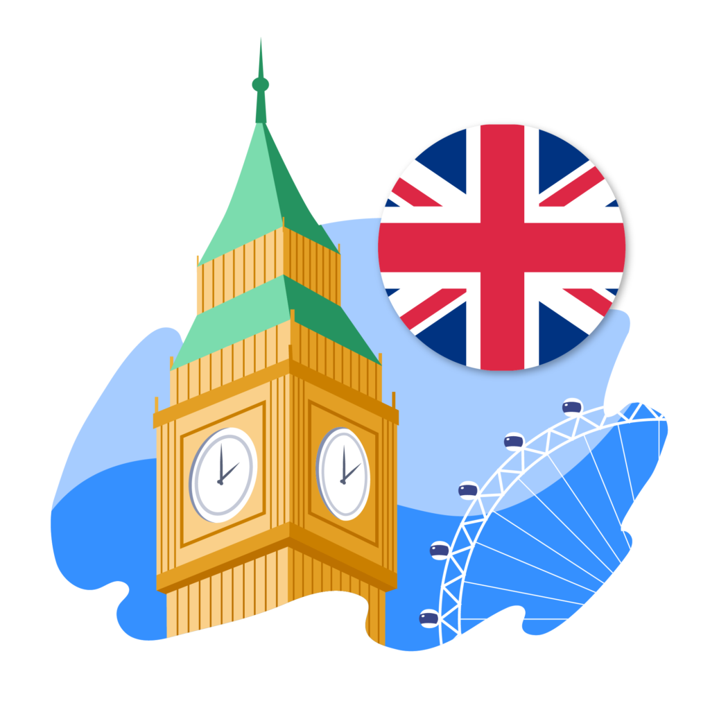 Big Ben and London Eye with UK Flag - Study Abroad with Right Turn Overseas, Top UK Student Visa Consultants in Hyderabad